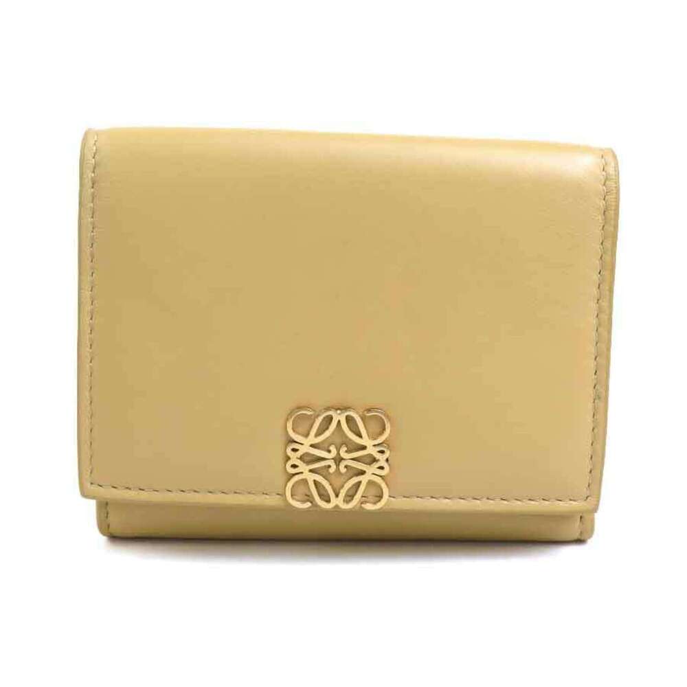 Loewe LOEWE Tri-fold Wallet Anagram Leather Yellow Beige Women's h32552i